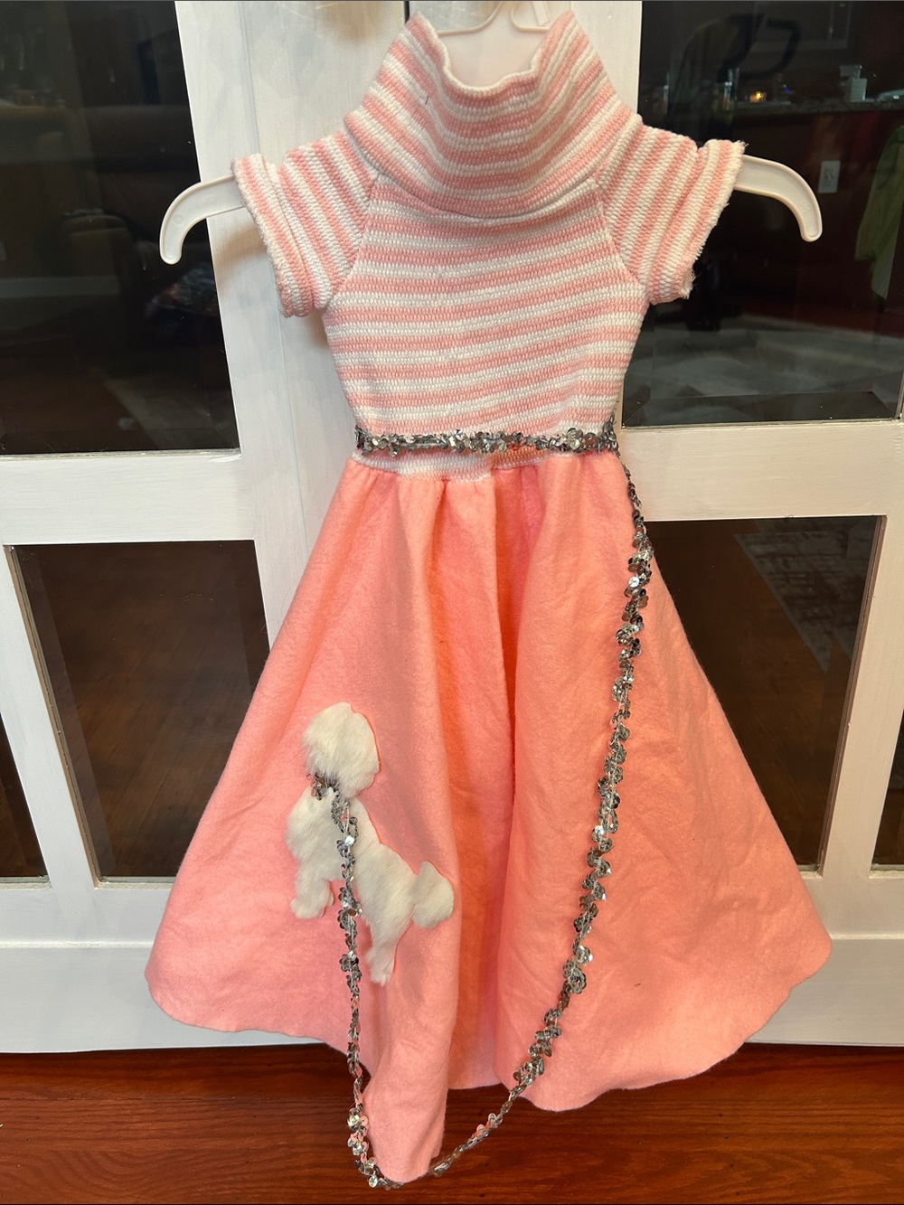Girl's Pink Striped Knit Top & Pink Skirt Dress with Sequin Trim